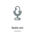 Radio mic outline vector icon. Thin line black radio mic icon, flat vector simple element illustration from editable hardware Royalty Free Stock Photo