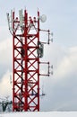 Radio and mobile phone communication antenna tower in mountain Royalty Free Stock Photo