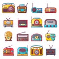 Radio music old device icons set, cartoon style Royalty Free Stock Photo