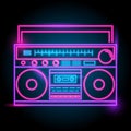 Radio neon logo. glow in the dark. electric theme season. party night club.