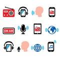 Radio, online podcast app on smartphone and tablet vector icon