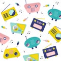 RADIO pattern colorful cartoon radio elements set. Royalty Free Stock Photo