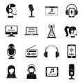 Radio podcast icons set, simple style