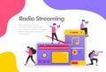 Radio podcast Illustration Concept, listen old music with a mobile player. Modern flat design concept for Landing page website,