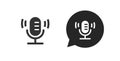 Radio podcast mic icon black white pictogram simple vector, microphone voice chat messaging app silhouette logo glyph graphic