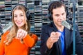 Radio presenters in radio station on air Royalty Free Stock Photo