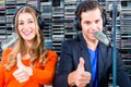 Radio presenters in radio station on air Royalty Free Stock Photo