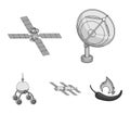 Radio radar, docking in space spacecraft, Lunokhod. Space technology set collection icons in monochrome style vector