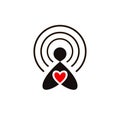 Radio receiving station. Pictogram of a human figure with a heart. The icon of the donor, a volunteer philanthropist.