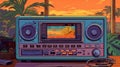 radio from 90's, miami vibe, vivid colors, tones, ultra sharp, 8k, lofi background, wallpaper, Generative AI