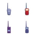 Radio set icons set cartoon vector. Walkie talkie modern radio phone