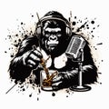 Radio Show Ape Splatter Paint Vector Illustration