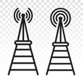 Radio signal broadcast tower / mast antenna line art icon for apps and websites on a transparent background Royalty Free Stock Photo