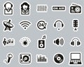 Radio Station & Radio Equipment Icons Black & White Sticker Set Big