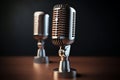 radio station retro metallic microphone for live podcast or show broadcast live events and recoding studio concepts .Generative AI