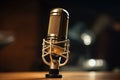 Radio station retro metallic microphone for live podcast or show broadcast live events and recording studio concepts AI generated Royalty Free Stock Photo