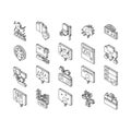 Radio Studio Podcast Collection isometric icons set vector Royalty Free Stock Photo