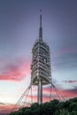 Radio telecom tower on top of Mount Tibidabo in Barcelona at sunset Royalty Free Stock Photo