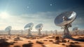 Radio telescope array on the mountain, remote area Royalty Free Stock Photo