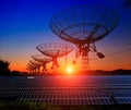 Radio telescope observatory and solar panels