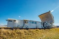 Radio telescope satellite antenna unit at sunny day