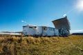 Radio telescope satellite antenna unit at sunny day