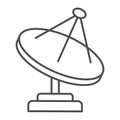 Radio telescope thin line icon, space concept, satellite dish sign on white background, Satellite antenna icon in