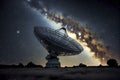 Radio Telescope view at night with milky way in the sky Royalty Free Stock Photo