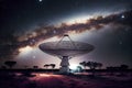 Radio Telescope view at night with milky way in the sky Royalty Free Stock Photo