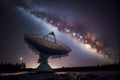 Radio Telescope view at night with milky way in the sky Royalty Free Stock Photo