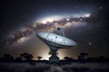 Radio Telescope view at night with milky way in the sky Royalty Free Stock Photo