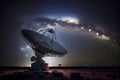 Radio Telescope view at night with milky way in the sky Royalty Free Stock Photo