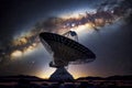 Radio Telescope view at night with milky way in the sky Royalty Free Stock Photo