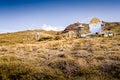 Radio telescopes on a mountain. Mirror telescope. Astronomy observatory. Telescope domes. Dark sky site. MAGIC telescopes. Roque