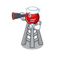 Radio tower cartoon happy Sailor style with binocular