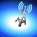Radio tower icon waves on blue background