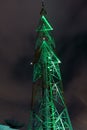 Radio tower, night, green lights Royalty Free Stock Photo