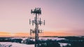 Radio tower silhouetted against winter sunset Royalty Free Stock Photo