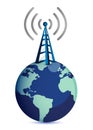 Radio tower standing on top of earth - connections Royalty Free Stock Photo