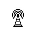 Radio Tower, Transmitter Radio Antenna. Flat Vector Icon illustration. Simple black symbol on white background. Radio