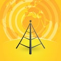 Radio tower transmitter and world map Royalty Free Stock Photo