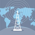 Radio tower transmitter and world map Royalty Free Stock Photo