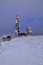 Radio Towers on Lake Mountains Peak via Israel Canyon road in winter, Utah Lake, Wasatch Front Rocky Mountains, Provo Royalty Free Stock Photo