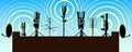 Radio towers on the roof of the house. Antenna on the house. Repeater radiant Royalty Free Stock Photo