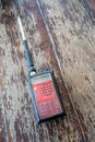 Radio transceiver. Red rectangle portable device with yellow and Royalty Free Stock Photo