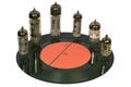 Radio tubes standing on the vinyl disc Royalty Free Stock Photo