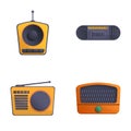 Radio tuner icons set cartoon vector. Vintage radio