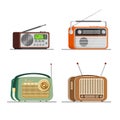 Radio tuners set. Vector illustration of vintage and modern radio receivers Royalty Free Stock Photo