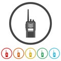 Radio walkie talkie icon. Set icons in color circle buttons