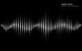 Radio wave. Black and white sound dynamic waveform on dark background. Abstract electronic music futuristic vector